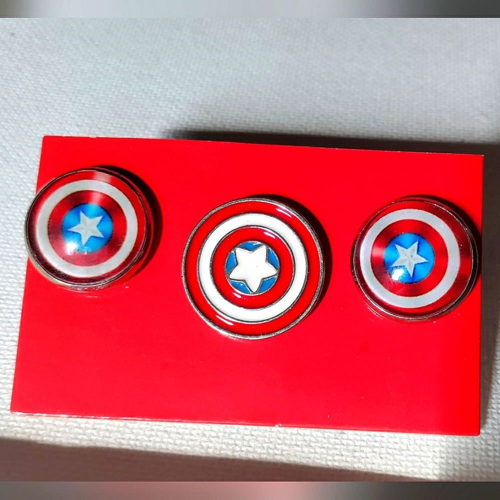 NEW! 3Pc. "Captain America"  Avengers Cufflinks & Lapel/Tie Pin Set.